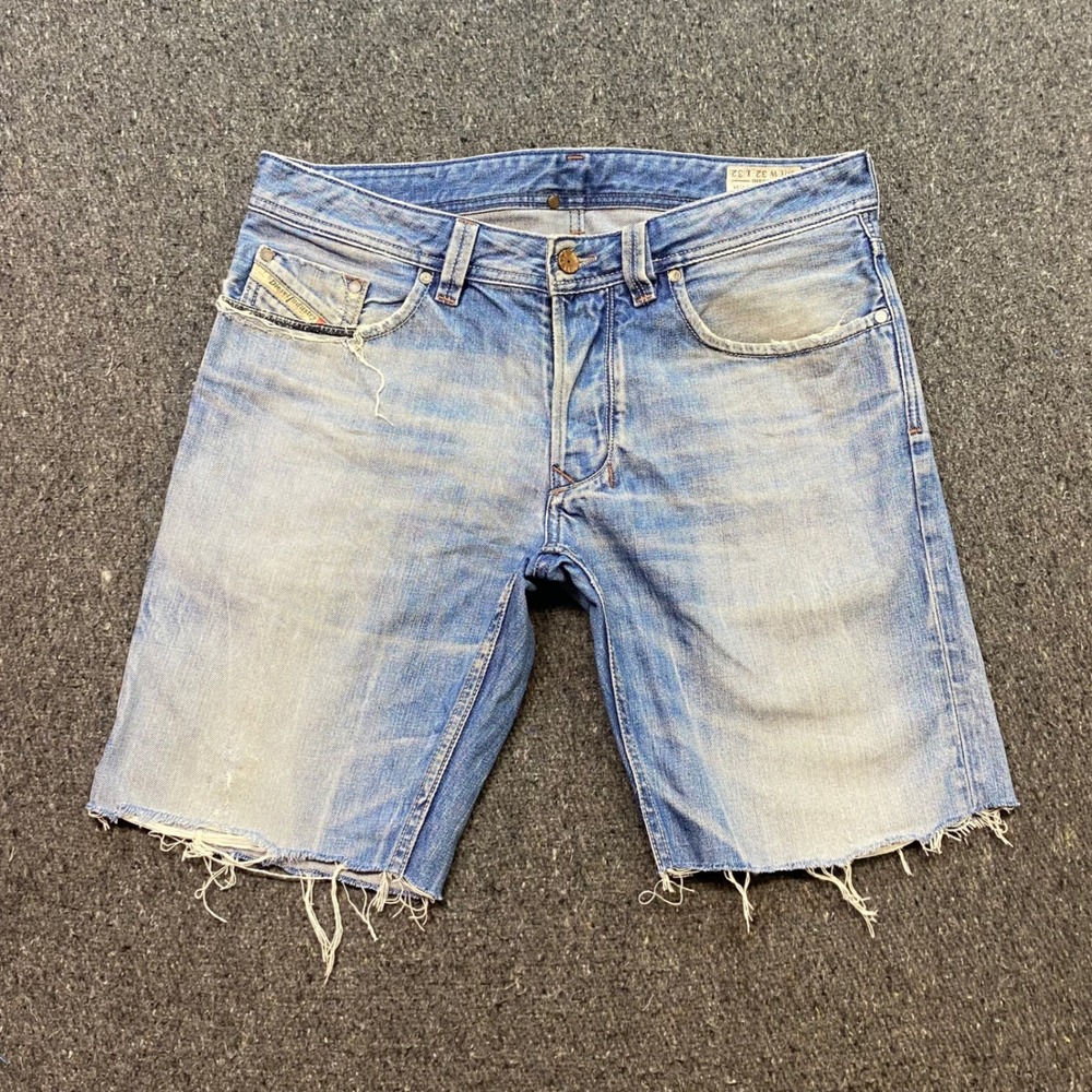Diesel Larkee Shorts Sz 32 Mens Blue Grunge Skater Cut Off Raw Hem Wash 0888B